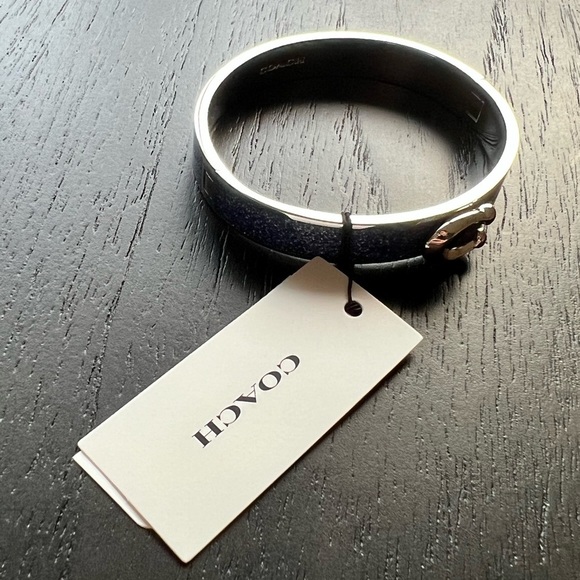 NWT Coach Signature C Logo Hinged Bangle Bracelet- Sparkly Blue Enamel w/ Silver - Picture 3 of 7